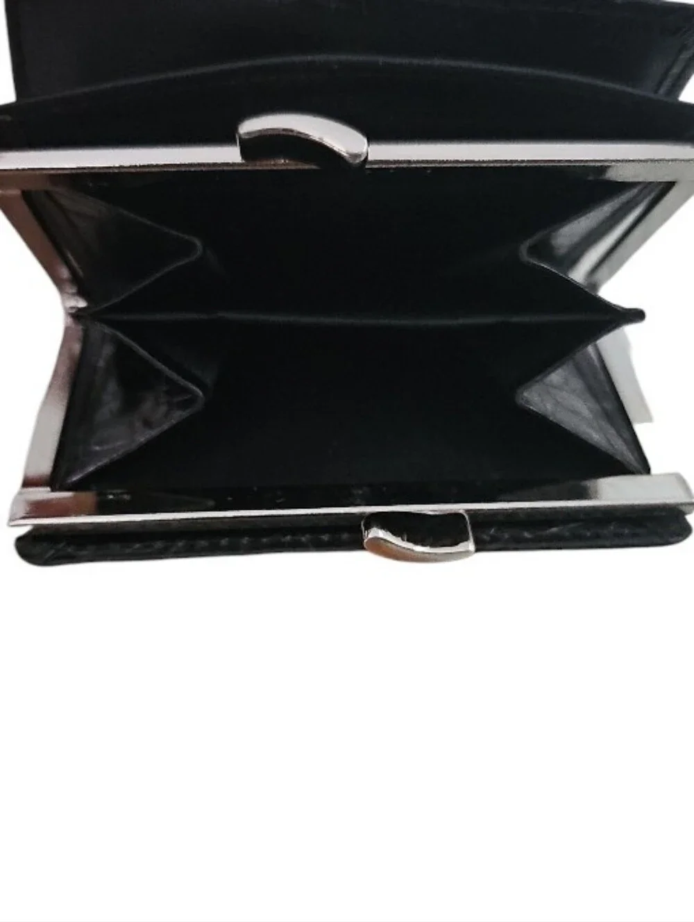 Vintage Cowhide Leather Coin Purse Wallet Black Croc Embossed Kiss Lock Compact